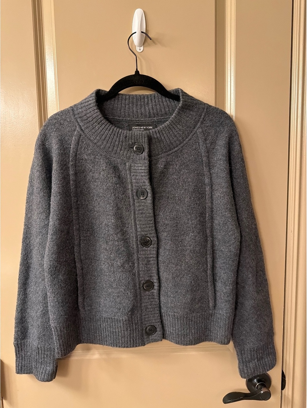 Jones New York Collection Women's Gray Button-Up Wool Blend Cardigan Sweater, Sz